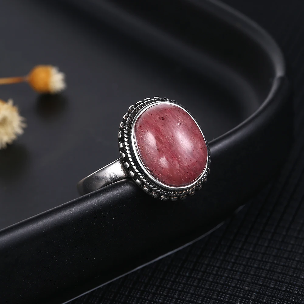 925 Sterling Silver Natural Rhodochrosite Rings for Women Vintage Jewelry High Quality Large Stone Ring Fine Wedding Gifts images - 6