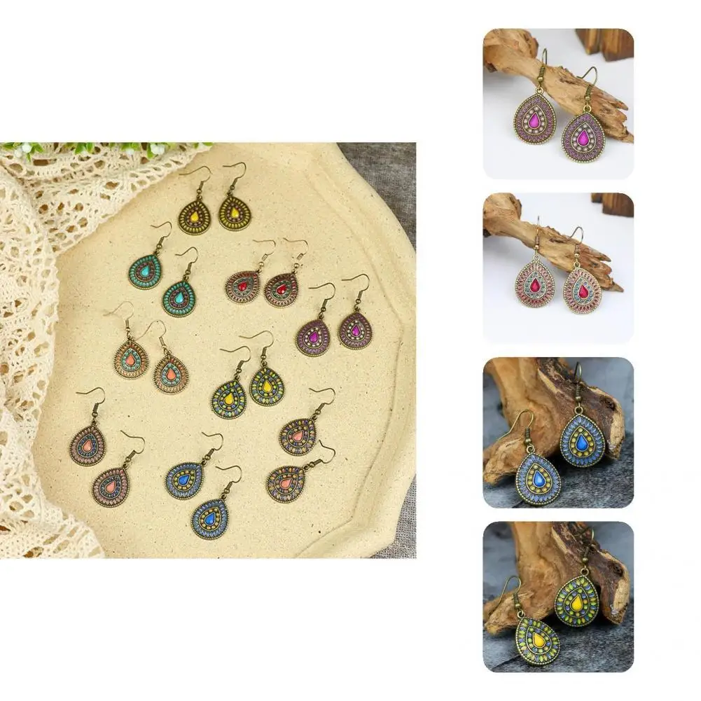 

Delicate Ear Pendant Eco-Friendly Ultra-Light Trendy Vintage Ethnic Water Drop Earrings Ear Decor Ear Hook 1 Pair