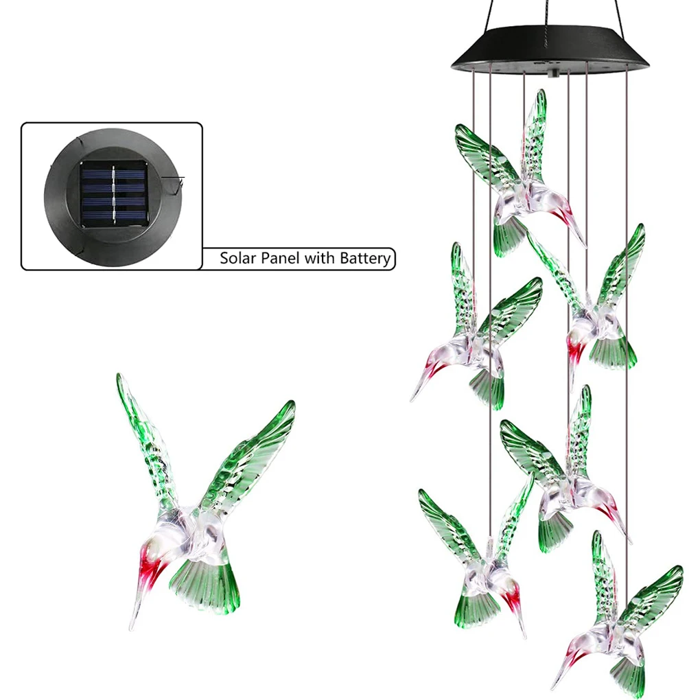

Windchime Light Crystal Ball Hummingbird Butterfly Wind Chime Light Color Changing Solar Power Waterproof Outdoor for Patio Yard
