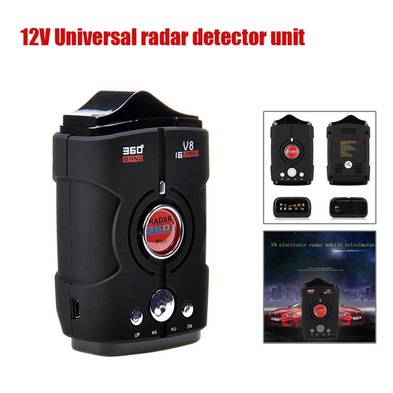 

Car Radar Detector English Russian Auto 360 Degree Vehicle V8 Speed Voice Alert Alarm Warning 16 Band LED Display