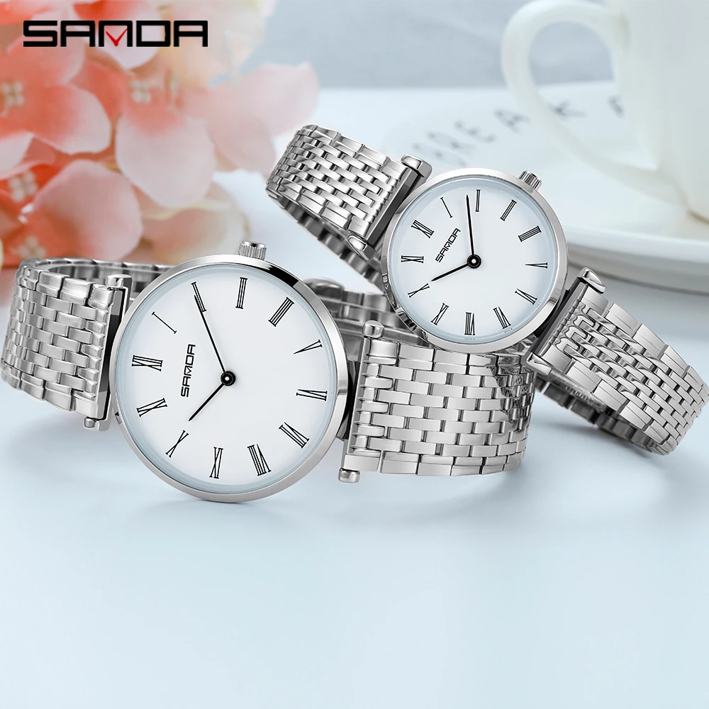 SANDA Couples Watch Waterproof Luxury Original Wristwatch Men Lady Lighter Shockproof Fashion Quartz Wristwatch Couple Girl Gift