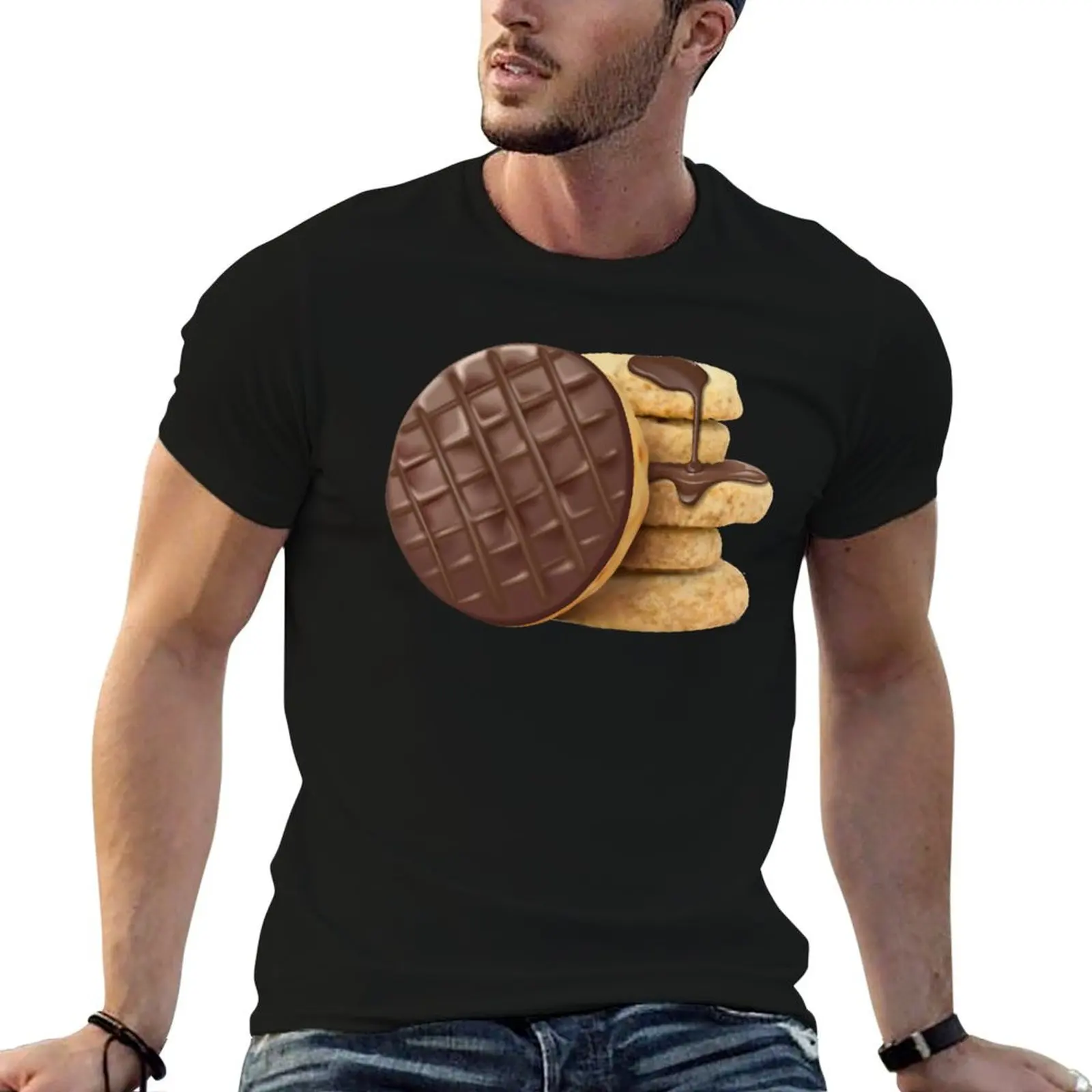 Фото Футболка с принтом Milk Chocolate Digestive Biscuits, мужские футболки, хлопковые футболки для мужчин, забавная мужская футболка с графическим рисунком, футболка из плотного хлопка №1