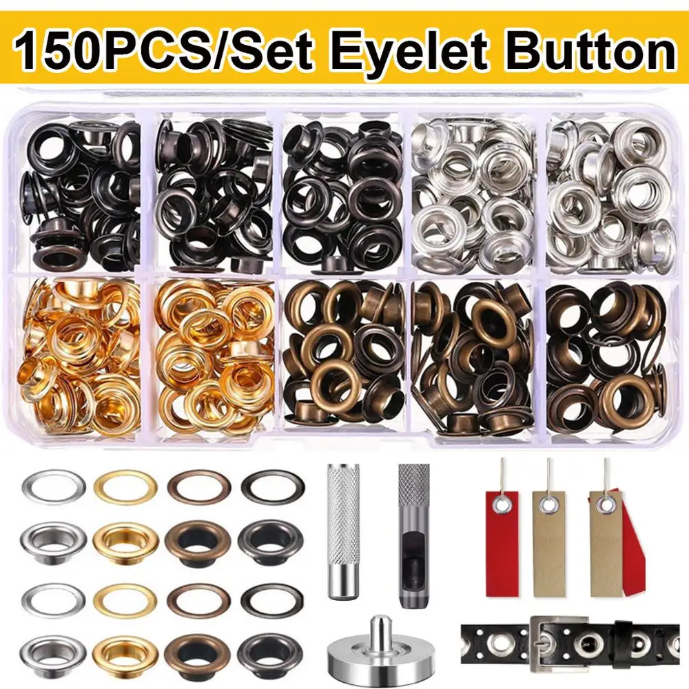 

150PCS DIY Eyelet Button Tool Kit Copper Leather Rivets Double Cap Rivet Tubular Metal Studs