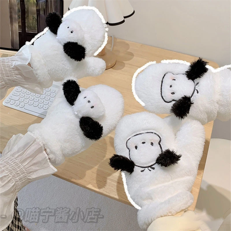 

Kawaii Sanrioed плюшевая перчатка погремушка Cinnamoroll Kuromi мультфильм аниме милый сладкий шарф Девушки Сердце женщина зима Рождественские подарки