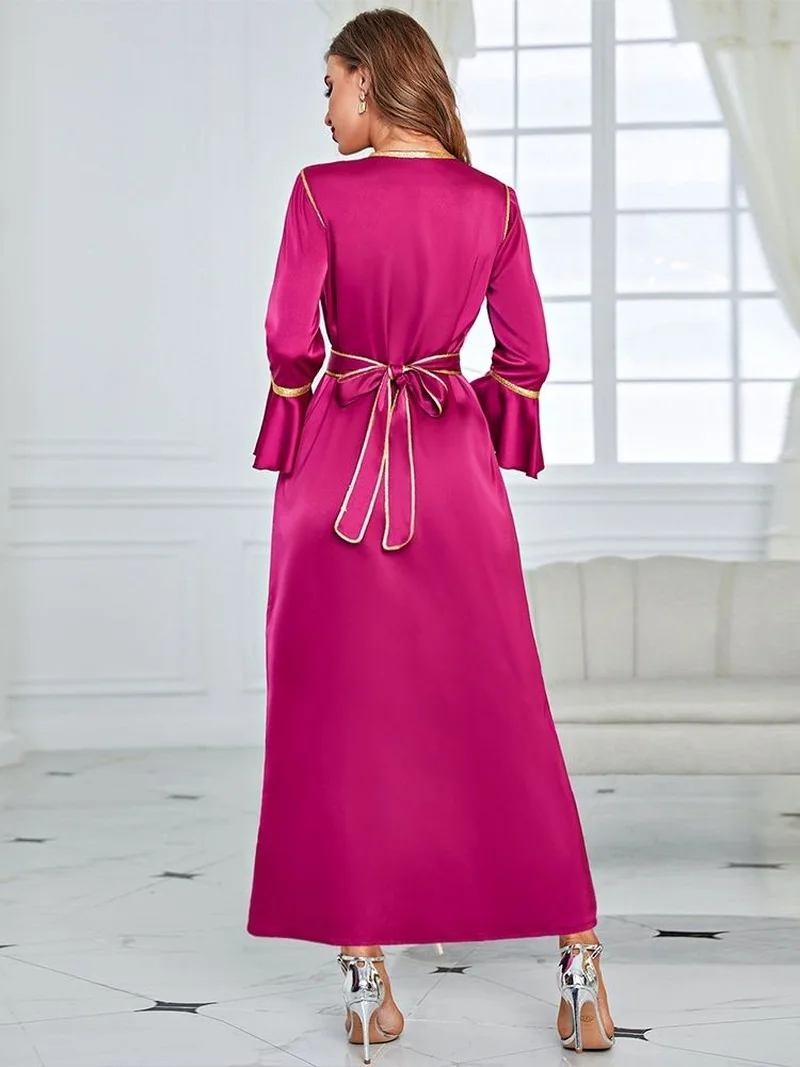 Ramadan Eid Mubarak Kaftan Satin Abaya Dubai Arabic Turkey Islam Hijab Muslim Long Evening Dress For Women Robe De Soiree Femme