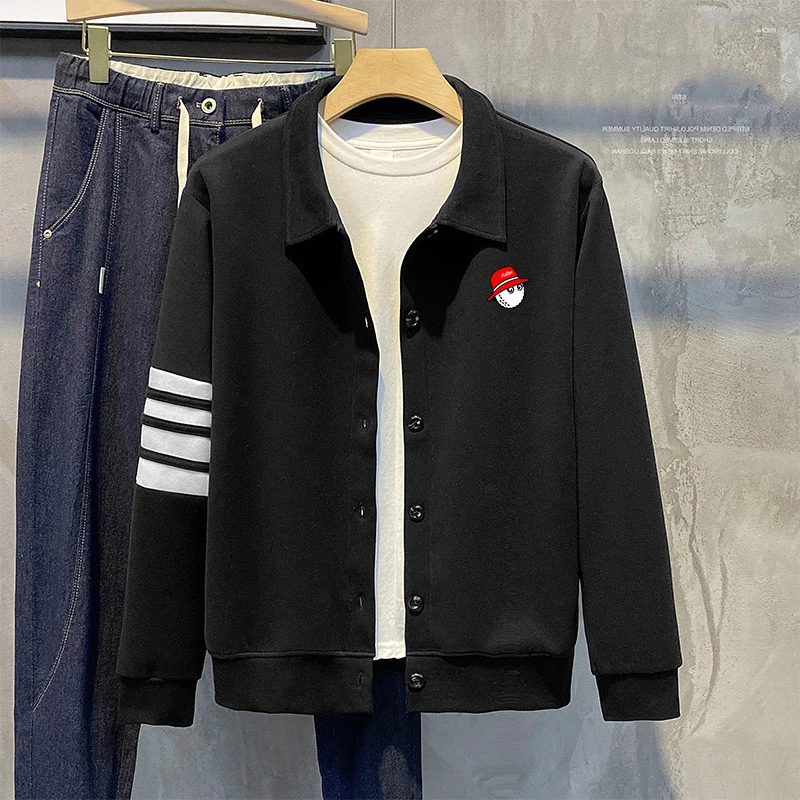 Golf Coat Men Contrast Stripe Four Bar Sleeves Coat Fashion Slim Fit Collar Casual Korean Edition Golf Jacket Men's Clothing
