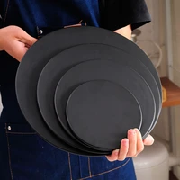 frosted black ceramic western food flat dishes baking cake plate 12 inches round fruit dessert pasta plate restaurant tableware