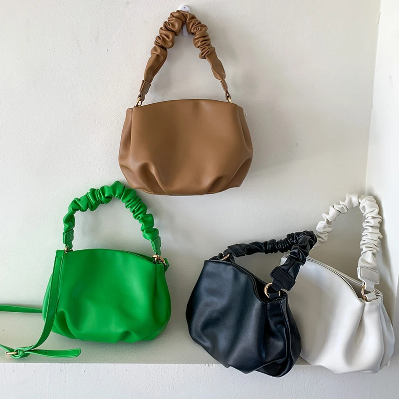 

2023 New Plicated Women's Bag Korean Style Mini Hobos Handbags PU Leather Youth Shoulder Crossbody Bag Whole Sale