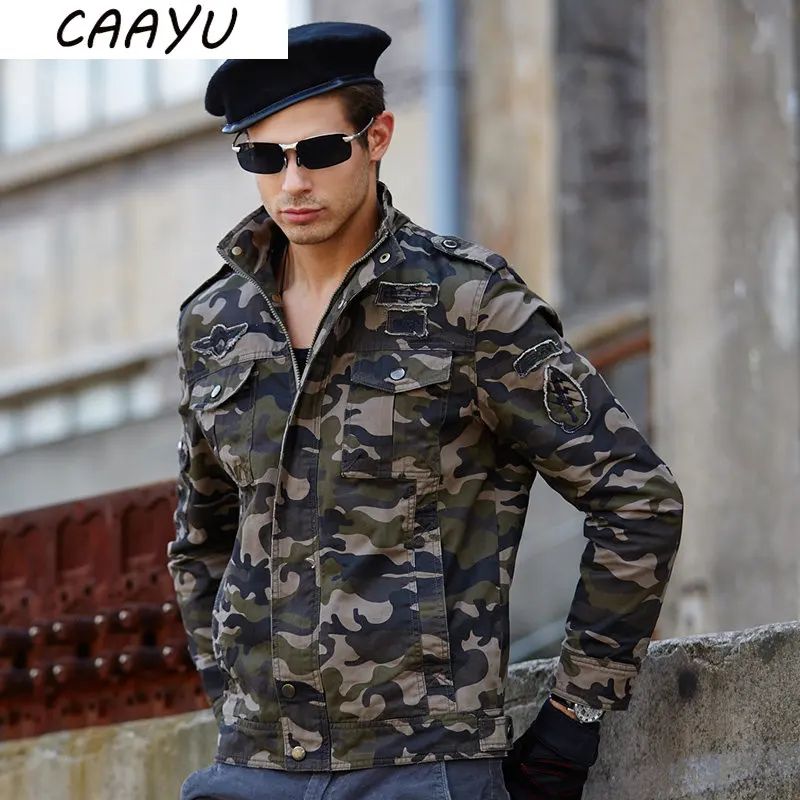 

CAAYU New Men Camouflage Denim Jacket Slim Fit Camo Jean Jackets for Man Trucker Jackets Outerwear Coat Size M-4XL Oversized Men