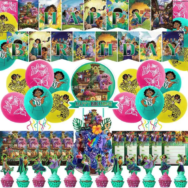 

New Disney Encanto Mirabel Movie Pixar Birthday Party Decorations Madrigals Balloon Banner Cake Supplies Toy Gift For Children