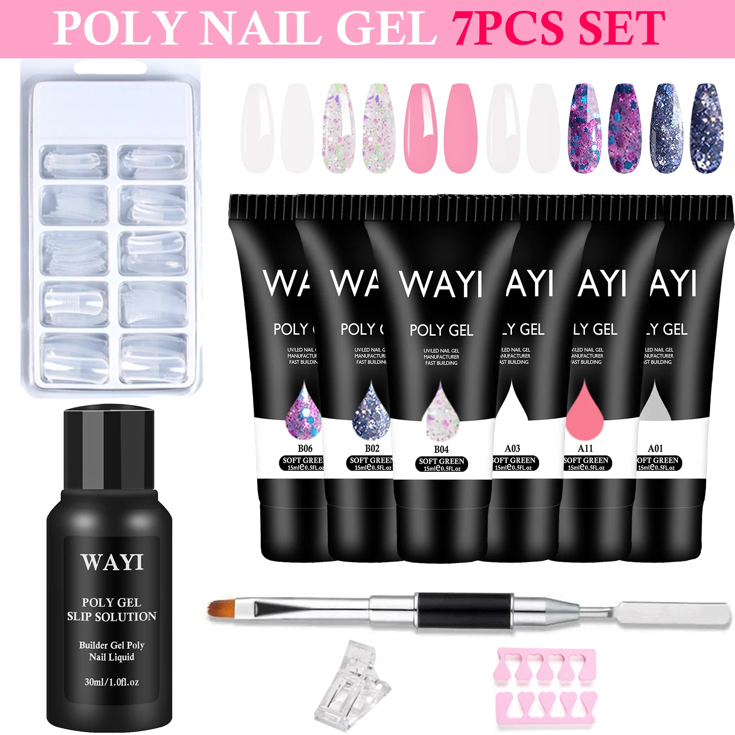 7PCS 15ml Poly Gel Nail Art Extension Quick Build Nail Thickening Manicure Acrylic Poly Nail Gel Tube Polymer Polygel Art Decor