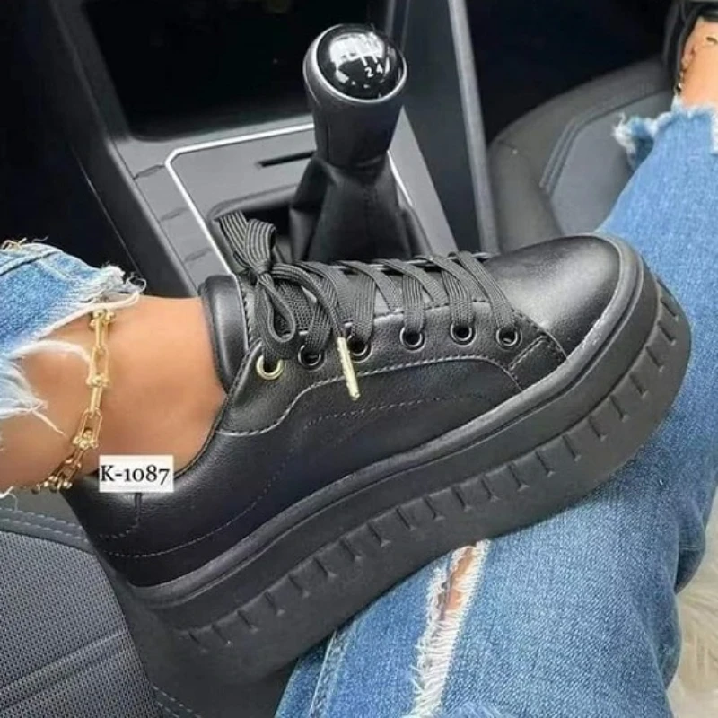 

Women Luxury Canvas Leather Platforms Sport Shoes 2022 New Spring Autumn Fashion Designer Solid Chunky Sneakers Zapatos De Mujer