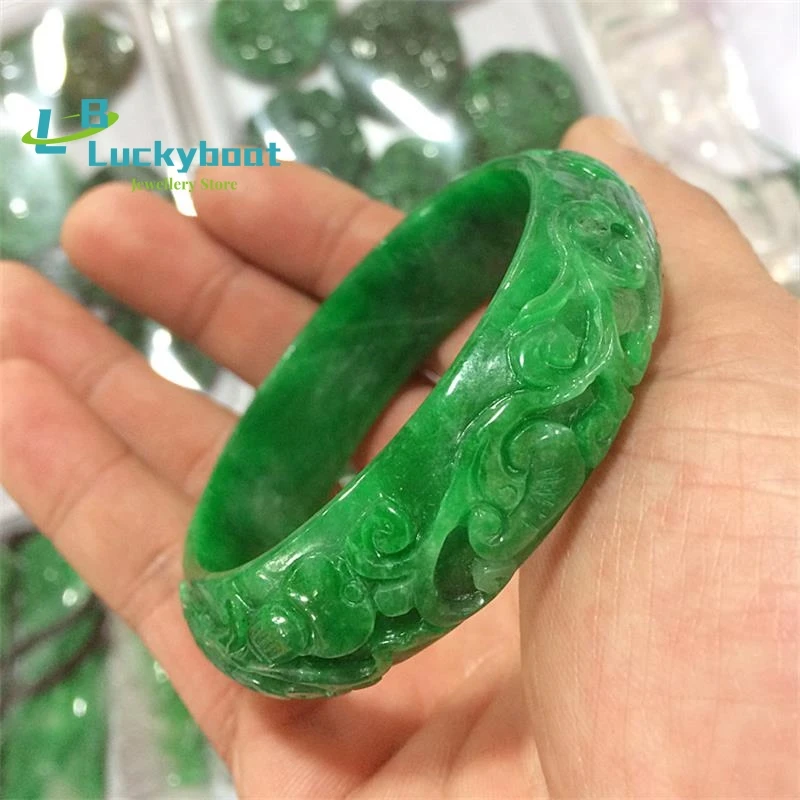 100% натуральный нефрит handmad 7A Изумрудный ручной резьбы шаблон Цветочный браслет