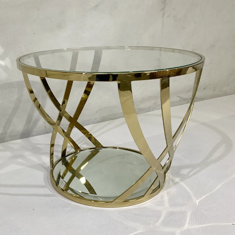 

European and American style living room stainless steel glass coffee table