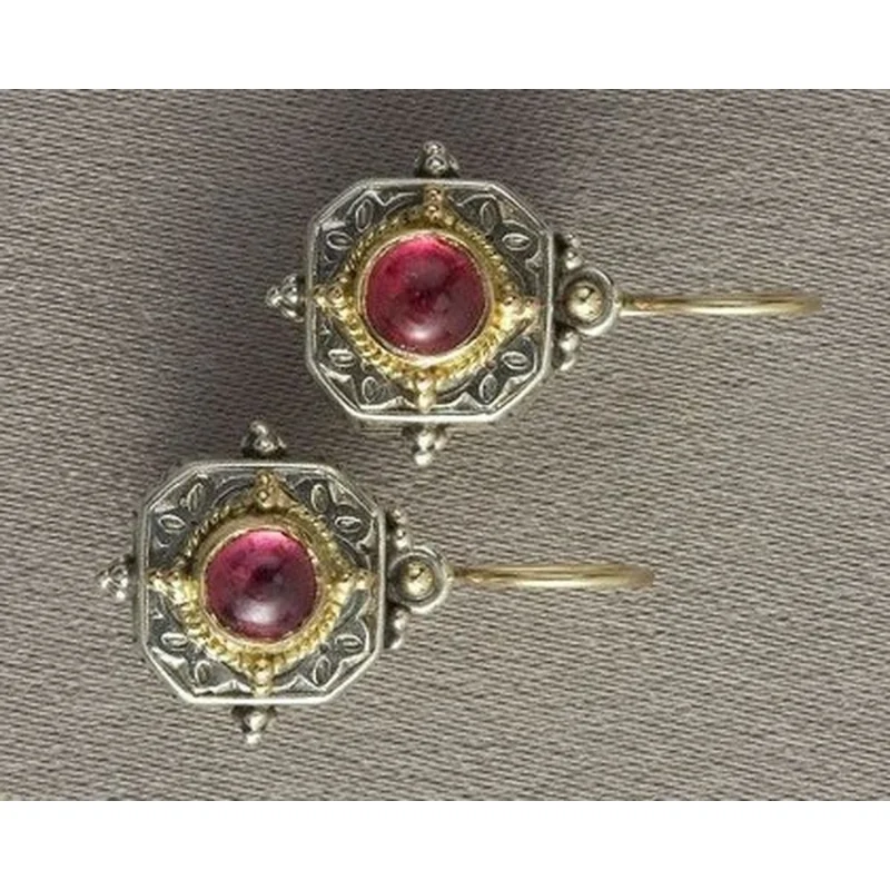 Exquisite Gold Color Earring Woman Huggie Stud Christmas Birthday Gift Red Stone Jewelry Bridal Lady Earrings