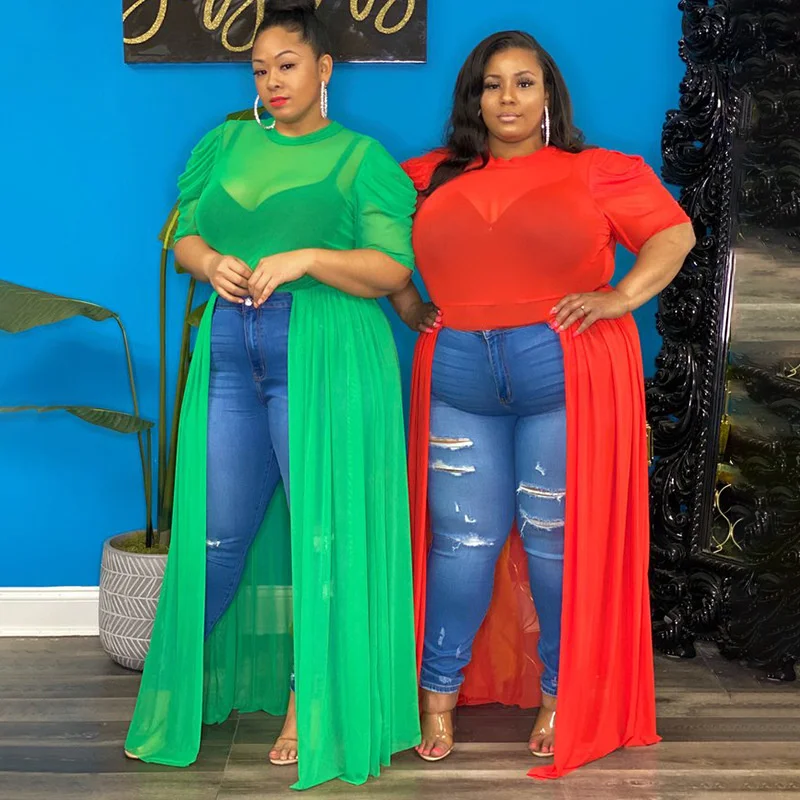 Plus Size Blouses Summer New Perspective Slim Sexy Solid Color Polyester Net Large Top  For Fat Women Women's Elegant Blouses