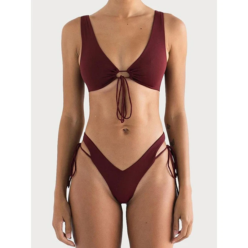 

2022 Sexy Bandage Bikini Solid Swimwear Women Swimsuit Female Two Pieces Bikini Set Bathing Suit Summer Beach Wear Swimming Suit