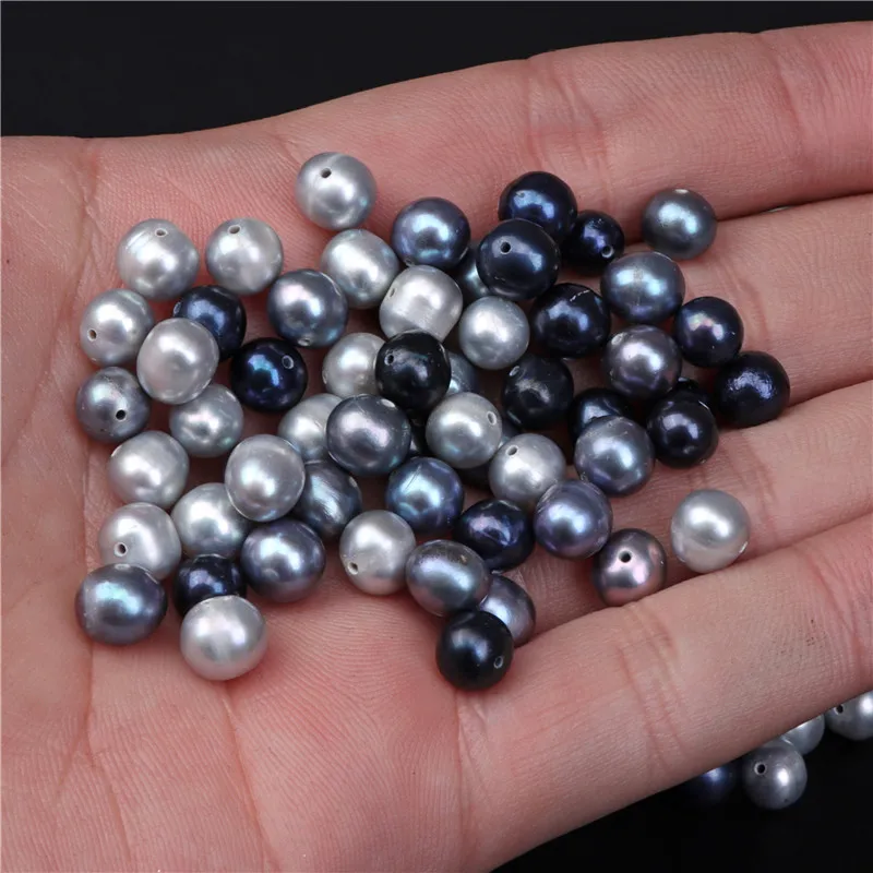 

7-8mm Fine 100% Freshwater Pearl Beads Near Round Potato Black/Gray Natural Pearls For Jewelry Making DIY Bracelet Accessories