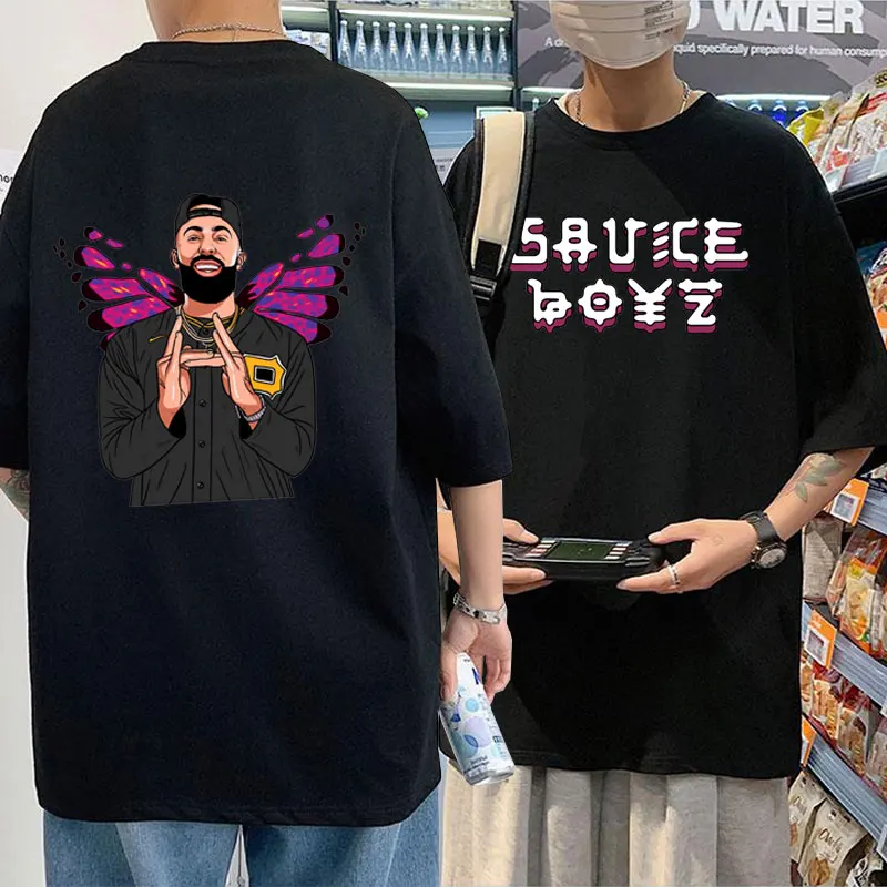 

Limited Rapper Eladio Carrion Sauce Boyz Monarca Double Sided Printed T-shirt Men Women Fashion Hip Hop Punk Couples Tshirt Tops