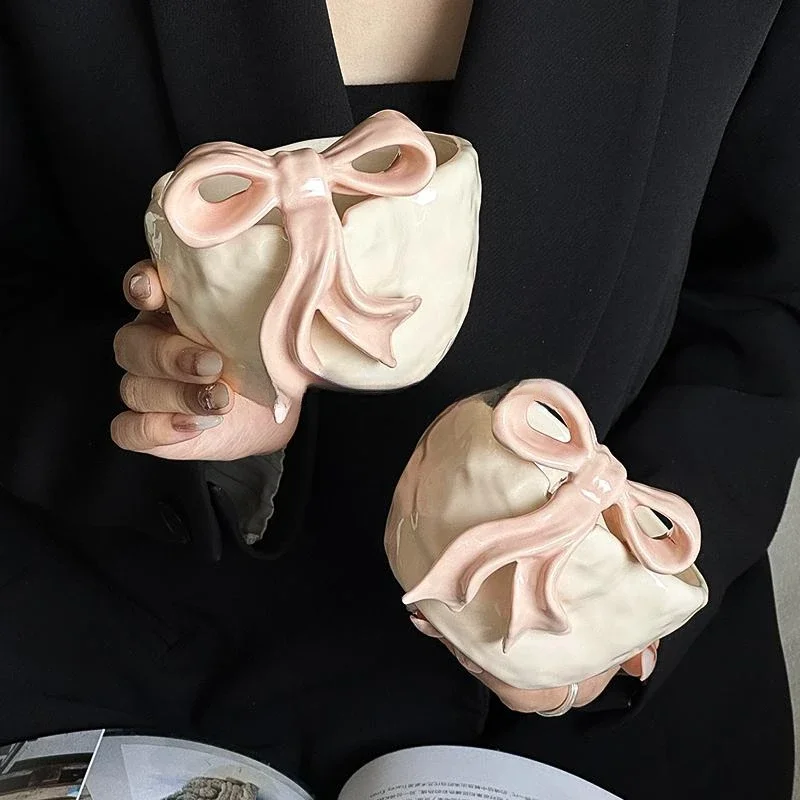 Изысканная керамическая миска с 3D луком розовая для йогурта завтрака корейская