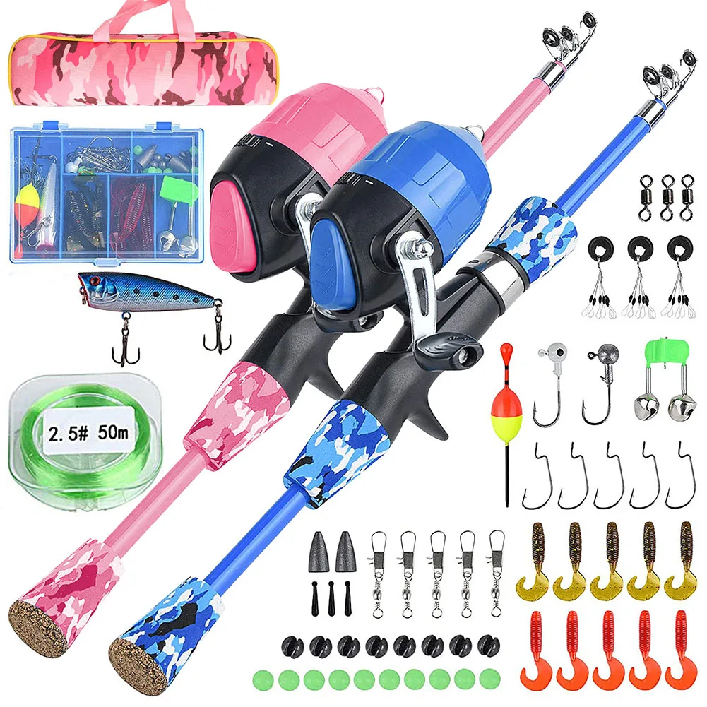 

Kids Fishing Pole Pink Portable Telescopic Fishing Rod and Reel Combo Kit with Spincast Fishing Reel Tackle Box for children