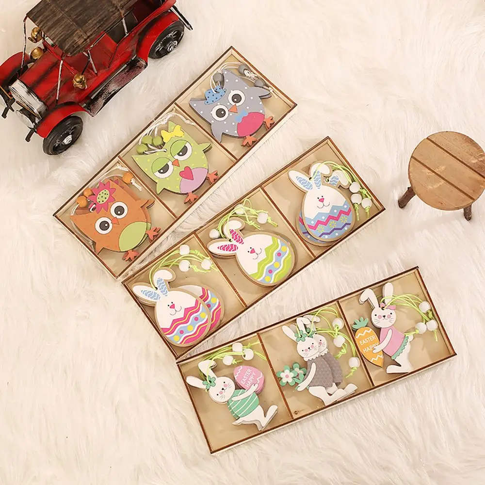 

Home Decoration Wood Crafts DIY Party Gifts Handmade Rabbit Ornaments Desktop Hanging Easter Bunny Pendant