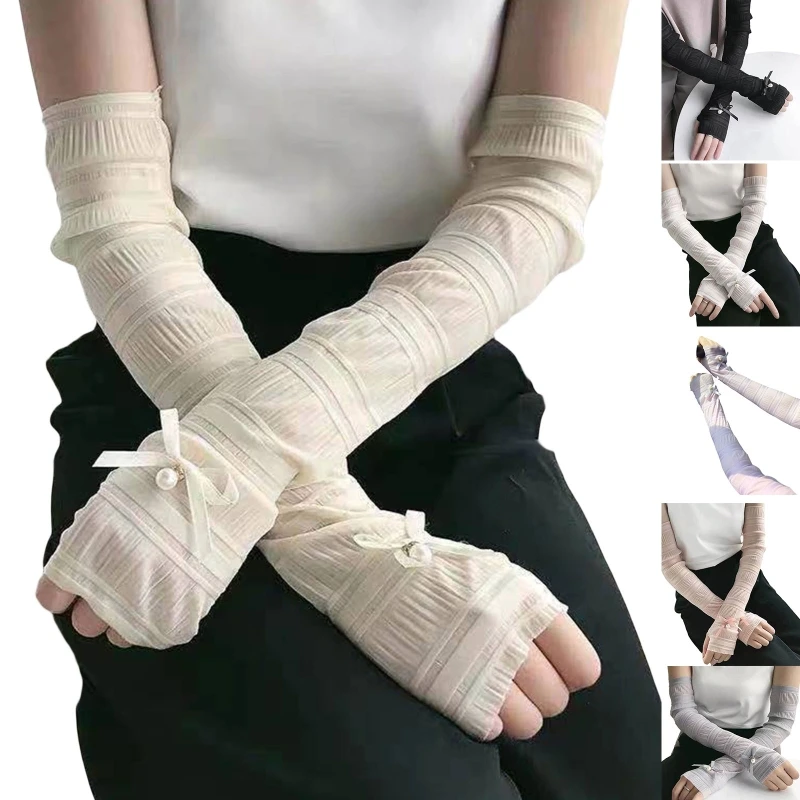 

Sexy Transparent Elastic Ruffle Cuff Sleeve Cover Elastic Bridal Etiquette Elbow Length Gloves Fingerless Gloves