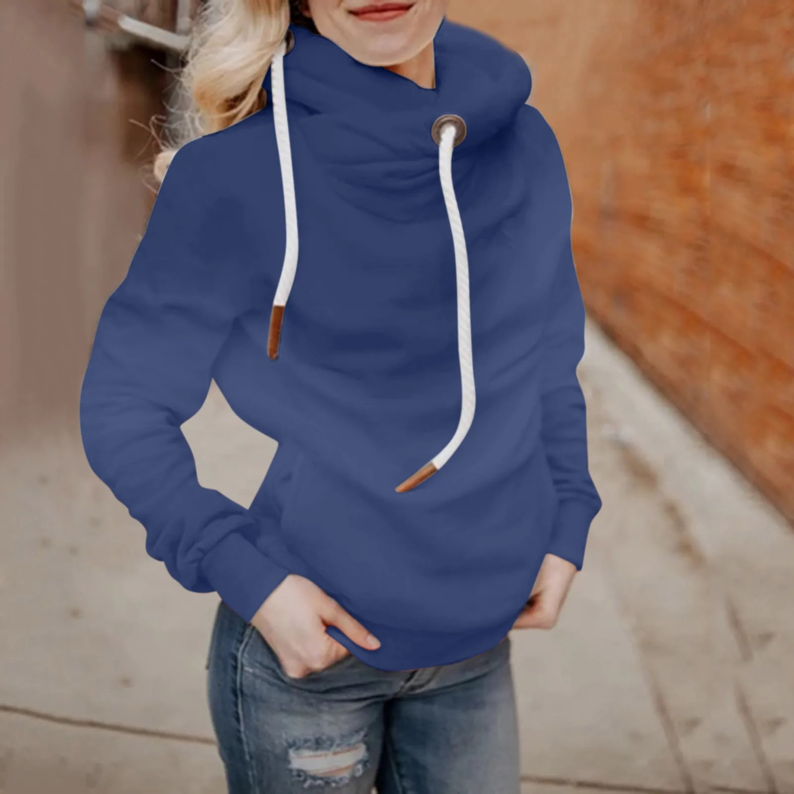 

Женская однотонная толстовка с высоким воротником, толстовка с длинным рукавом, пуловер, толстый Топ, свитшот на молнии, туника