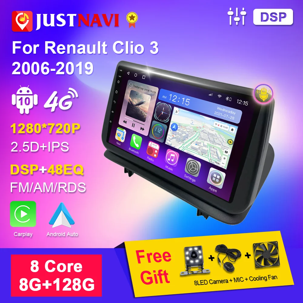 JUSTNAVI Android 10 para Renault Clio 3 CLIO 2006-2019 2din coche Radio estéreo Multimedia reproductor de vídeo navegación GPS Audio para coche