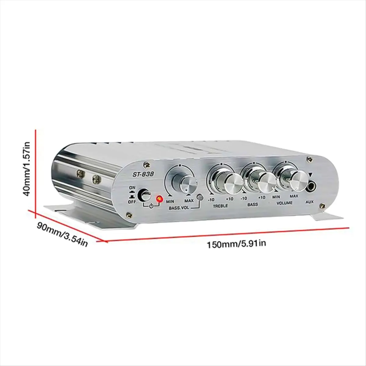 (DT93) ST-838 Hi-Fi 2.1-канальный усилитель мощности 80Вт x 2, стереоусилитель басового звука с выходом на сабвуфер, домашний аудиоусилитель, белый (art.: 3920db75eef84) - 3920db75eef84