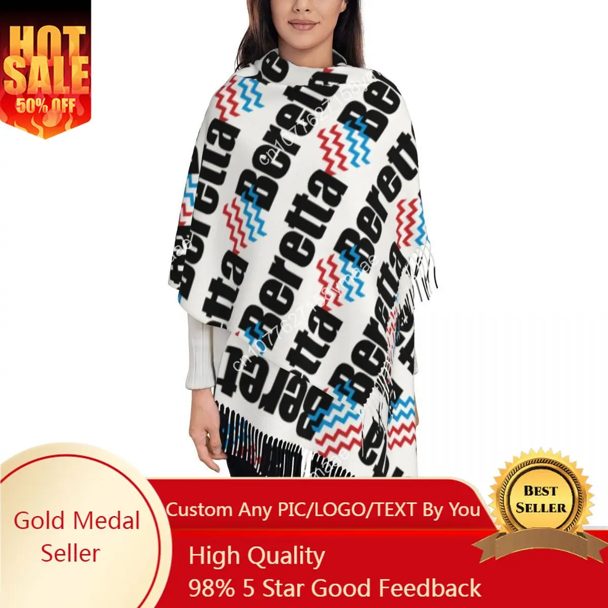 

Women's Scarf with Tassel Beretta Logo Army Long Super Soft Shawl Wrap Gifts Cashmere Scarf