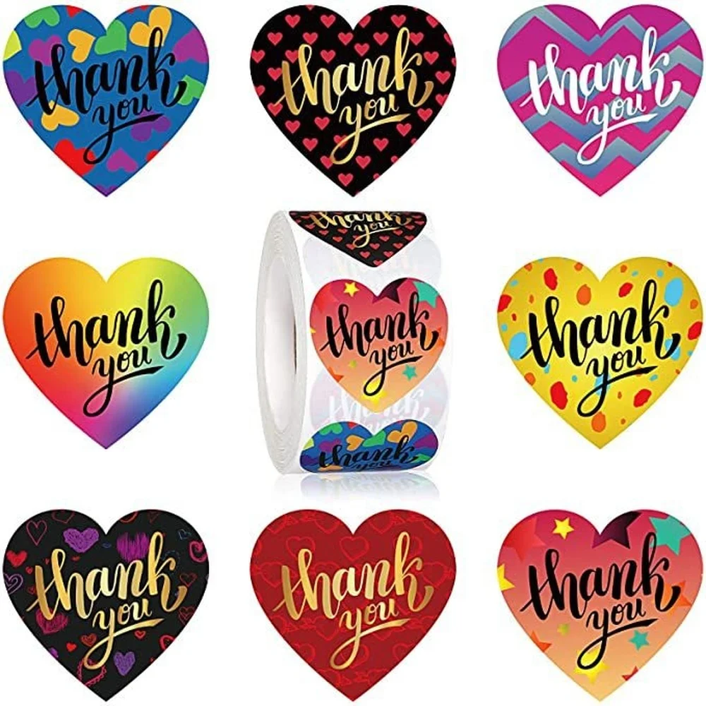 

Heart-shaped Cute Stickers Thank You Stickers Gift Package Decoration Tape 8 Patterns 50 Pcs/roll 100 Pcs/roll 500 Pcs/roll