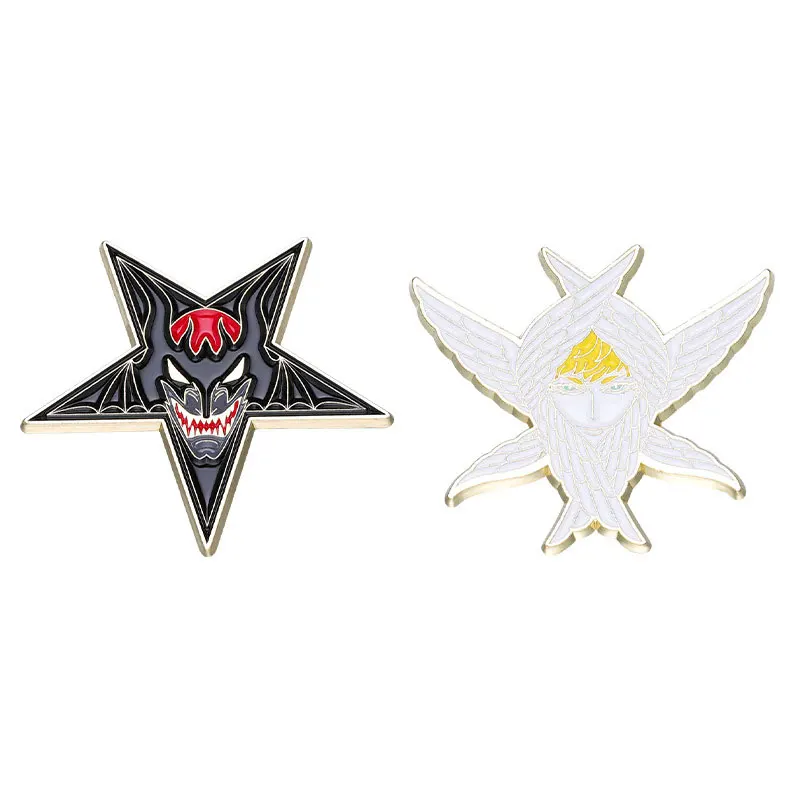 

Cute Angel Wings and Devil Enamel Pins Exaggerate Strange Pentagram Brooch Backpack Lapel Badges Jewelry Gift for Friends