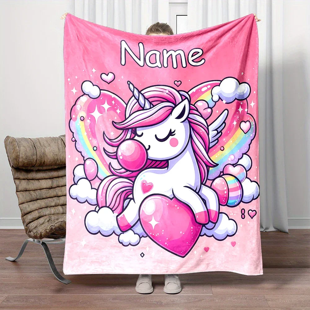 Персонализированное фланелевое одеяло с единорогом теплое и уютное