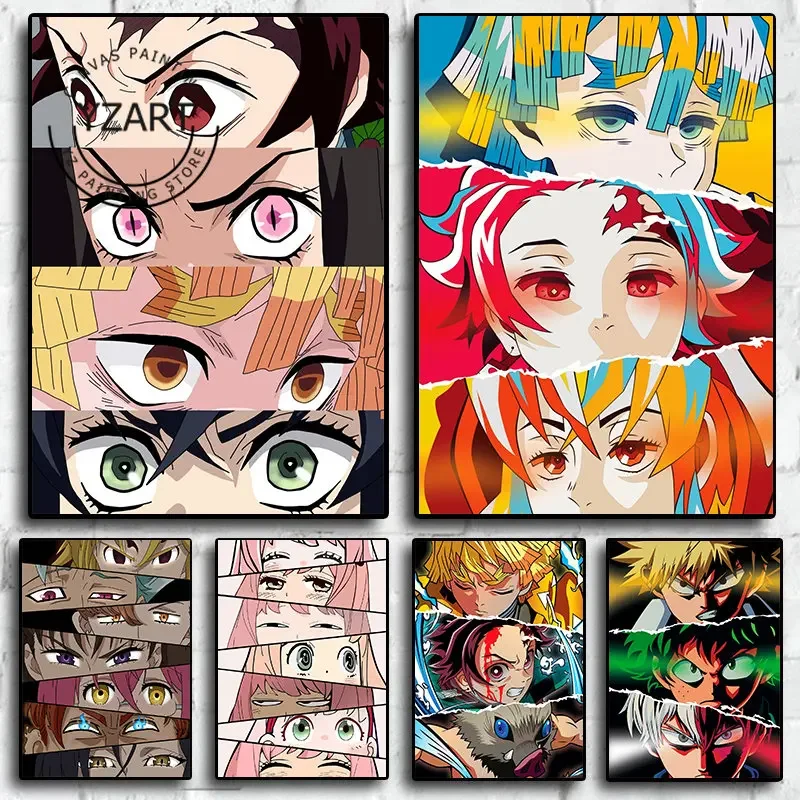 

Japan Anime Figure Poster Demon Slayer Hunter X Hunter Eyes Children's Room Home Decor Picture Posters Canvas Painting Stickers