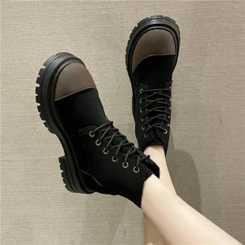 

Women's Ankle Boots Chunky Heels Platform Short Boots Lace-Up Casual Flat 2022 New Light Ladies Shoes Fashion Woman Boot mujer