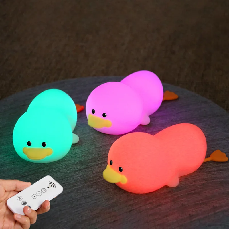 

Creative Duck Silicone Night Light USB Charging Led Sleeping Lamp Atmosphere Colorful Light with Remote Control Cute Gift Toys