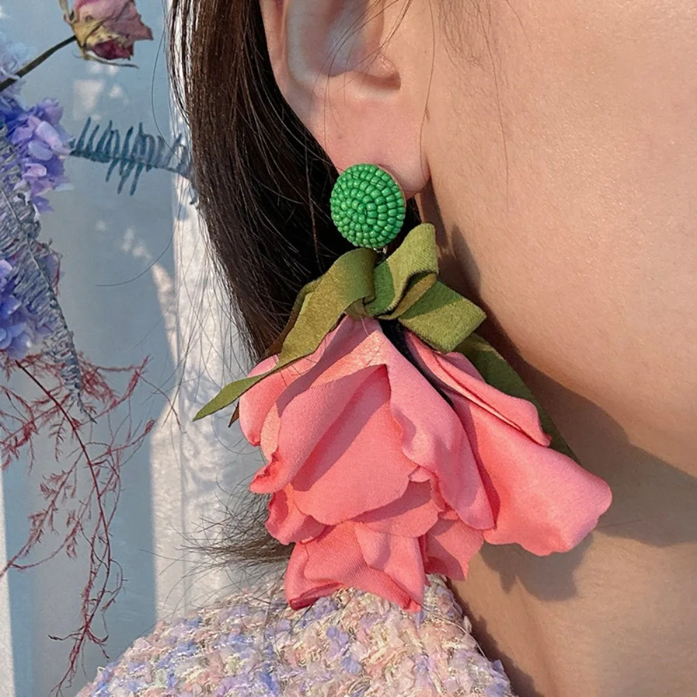 

Exaggerated Colorful Flower Earrings Classic Romantic Bowknot Earrings Women Vintage Korean Style Accessories Trendy Jewelry