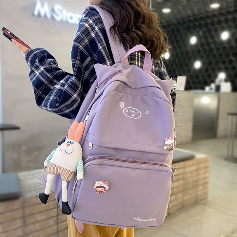 

Fashion Female Purple New College Backpack Girl Travel Badge Book Bag Lady Kawaii Trendy Nylon Laptop Backpack Women School Bags