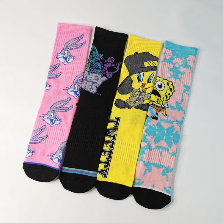 

5pairs lot Sport Hosiery Cartoon Basketball Socks for Women Men Anime Happy Crew Sox Animal Cotton Skateboard Funny Soft Sokken