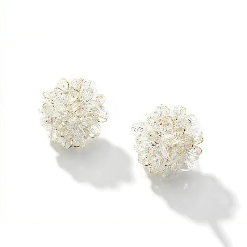 2022 новый дизайн серьги-гвоздики с имитацией кристаллов плетеные цветы корейские
