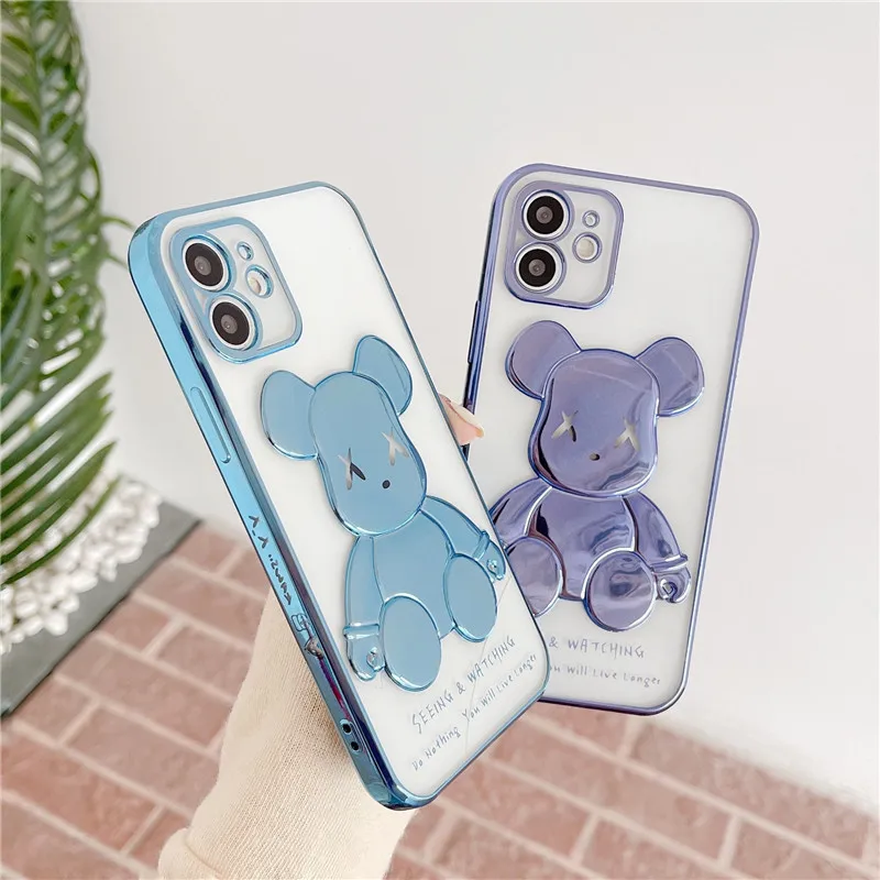 

JOME Luxury Ins Cute Bear Phone Case For iPhone 11 12 13 Pro Max Mini X XR XS XSMax 7 8 Plus Fashion Cartoon Plating Clear Cover