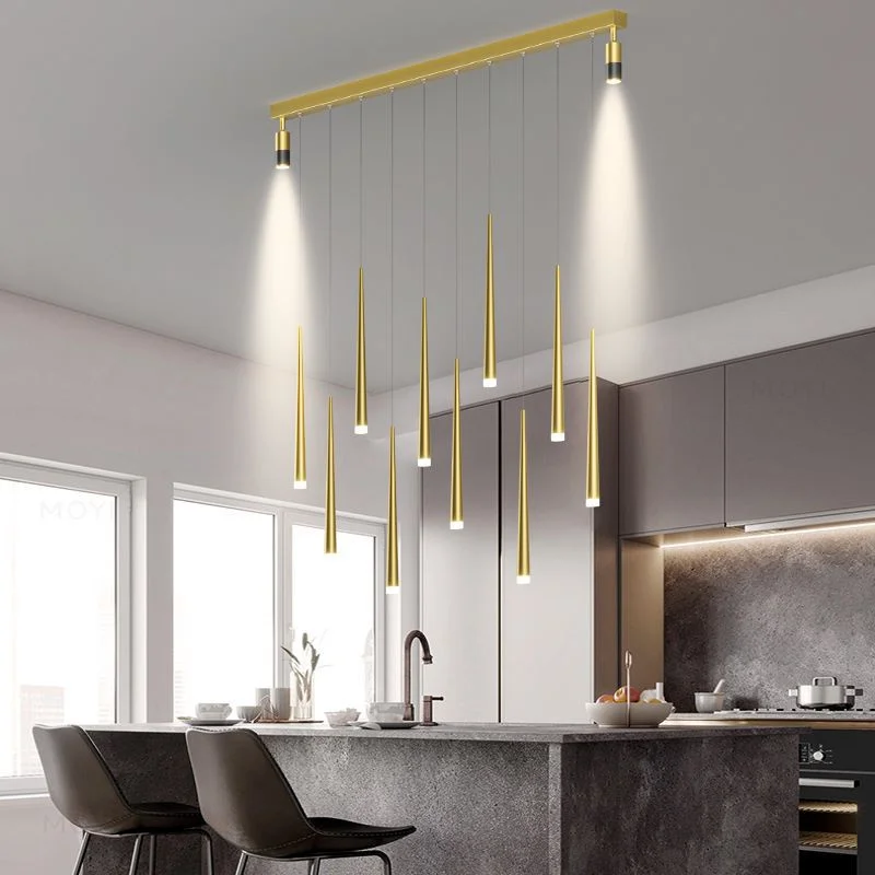 Modern Led Pendant Lights Long Strip Ceiling Chandelier For Kitchen Bar Dinning Room Hanging Lamp With Spotlight Gold Black