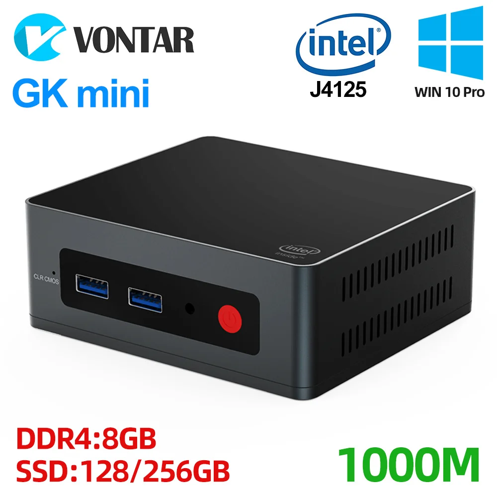 VONTAR GK Мини Intel Celeron J4125 четырехъядерный ПК DDR4 8 Гб 256 ГБ SSD Windows 10 Настольный HD ПОРТ 1000