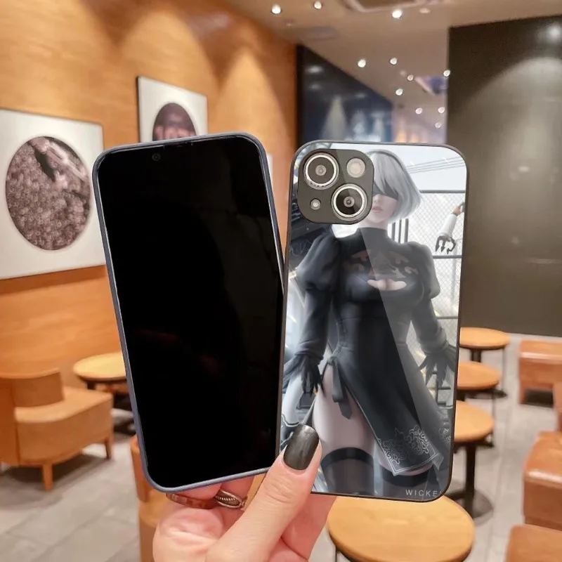 

Чехол для телефона NieR Automata Anime 2B для IPhone 14 13 12 11 Pro Max X XR XS 8 7 Plus, цветное покрытие из жидкого стекла
