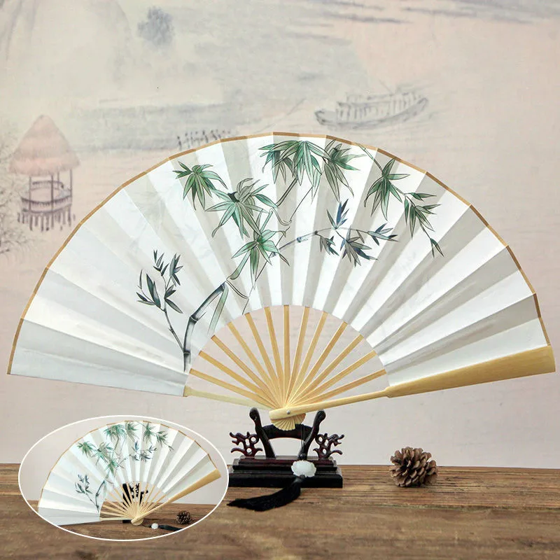 

Large Men Silk Fan Hanfu Decoration Classical Portable Bamboo Gift Hand Fan Abanicos Para Boda 33cm Summer Fans Ventilateur