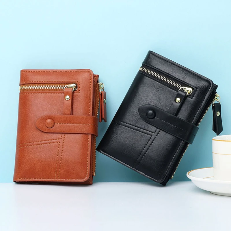 

Fashion Women Folding Zipper Short Wallets PU Leather Female Coin Purses Ladies Multifunction Hasp Clutch Card Holder Money Clip