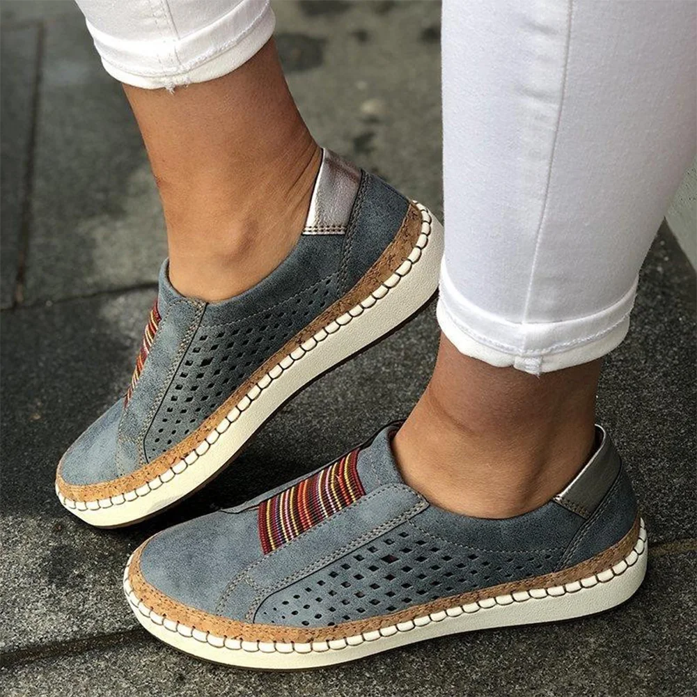 

2022 New Women Slip on Sneakers Large Size Casual Single Shoes Flat Sneakers Breathable Hollow Out Casual Shoes Ladies