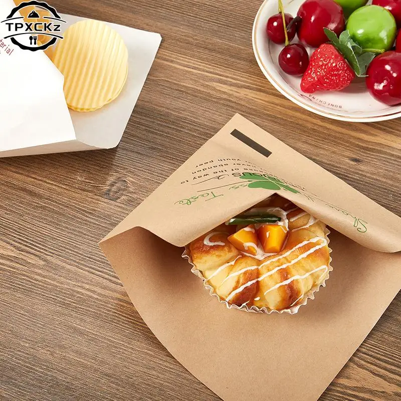 

100pcs Baking Package Donut Bakery Food Packing Kraft Bag Oilproof Fries Bread Sandwich Paper Bag Sweet Wrapping Bag Baking Tool