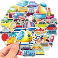 50 pcs cartoon vehicle series stickers cute educational vehicle car airplane ship hot air balloon sticker